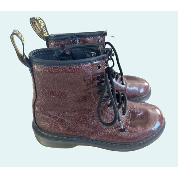 DR MARTENS Kids Youth Side Zippers Boots Shoes Burgundy Sparkle Glitter … - Picture 5 of 8